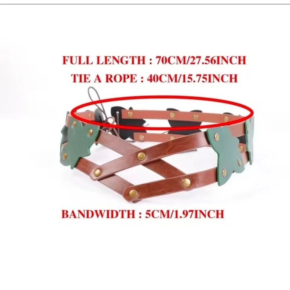 Womens Butterfly Cage Belt Brown Green‎ Faux Leather Lace Up Cincher Fairycore